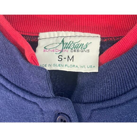 Vintage 80/90s Artisans Deisgns USA Blue/Red Cardinal Cardigan Size Sm-Med - Picture 4 of 10